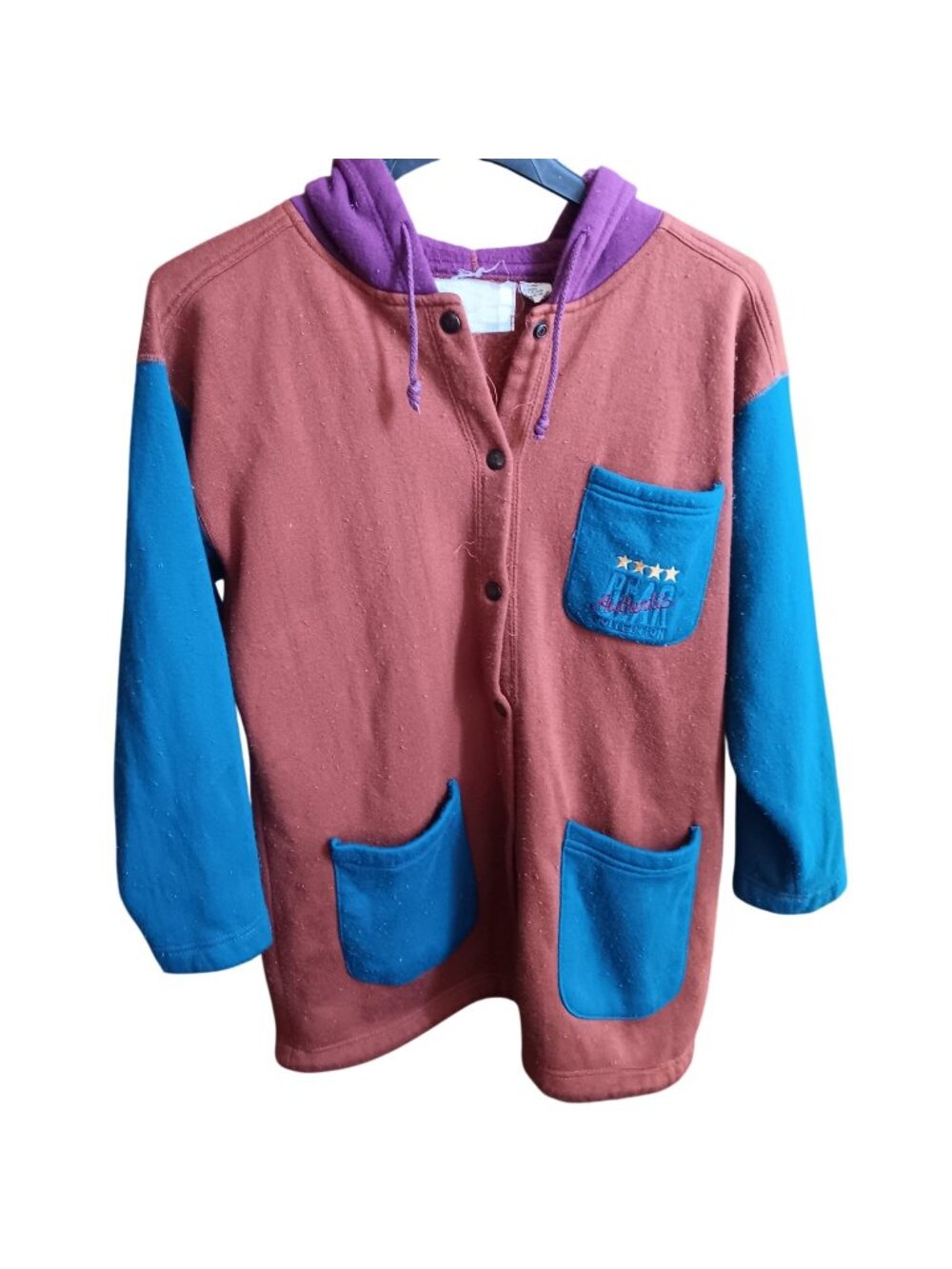 Medium Vintage Y2K Multicolor Hooded Jacket Snap Buttons & Pockets